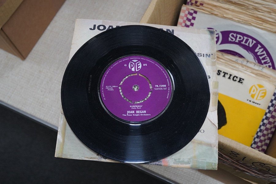 Four boxes of 7 inch singles, all on Pye, Philips and Fontana record labels, artists include; Marty Robbins, Wayne Fontana, The Pretty Things, the Troggs, the Merseys, Manfred Mann, the Herd, the Silkie, The Merseybeats,